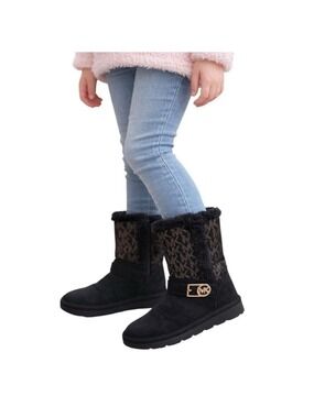 Michael Kors Black Faux Fur MK Logo Boots Size 11